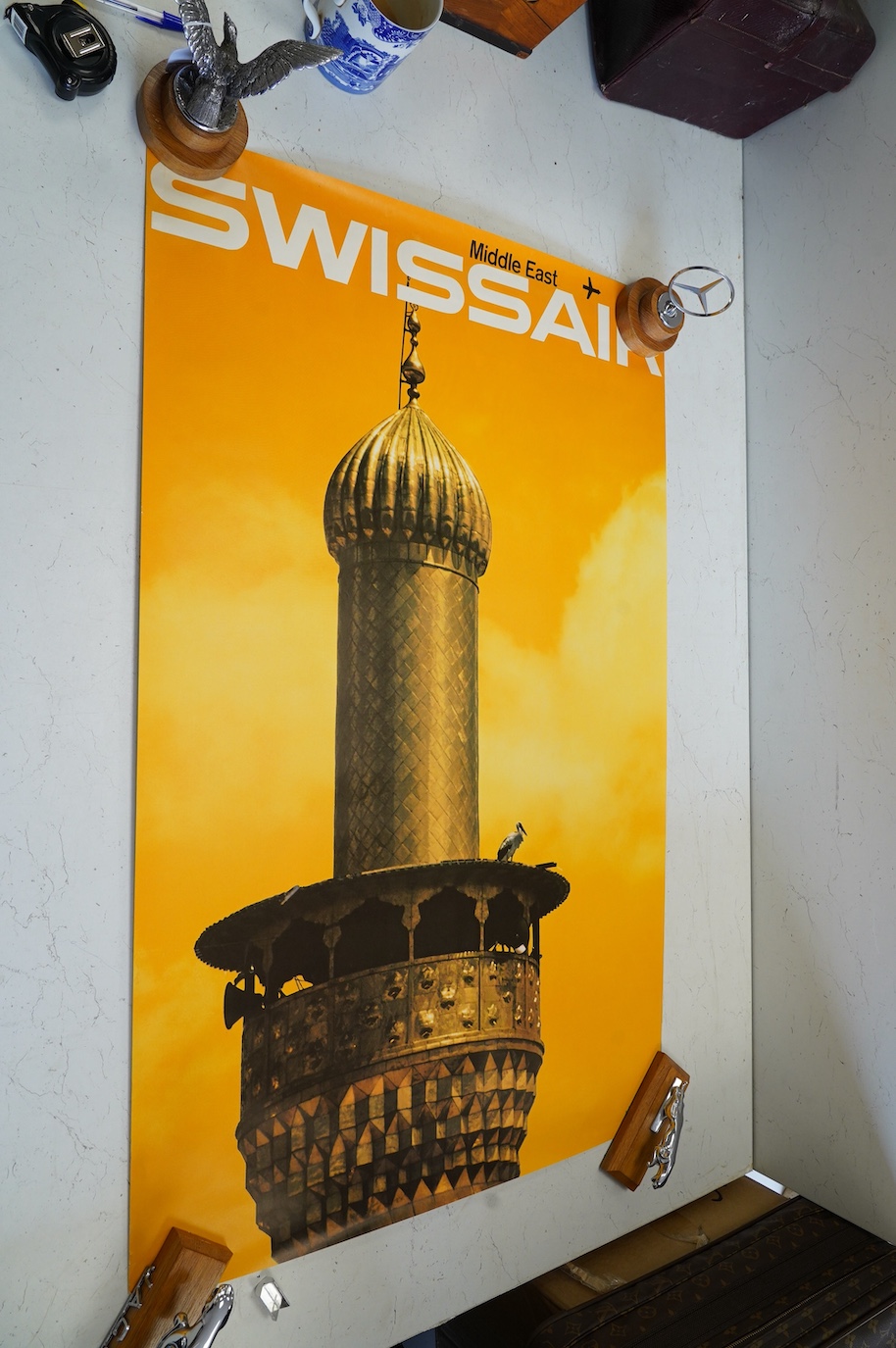 Three 1960s/70s vintage Swiss Air advertising travel posters printed in Switzerland by Buchdruckerei Winterthur, 102cm x 64cm. Condition - fair to good